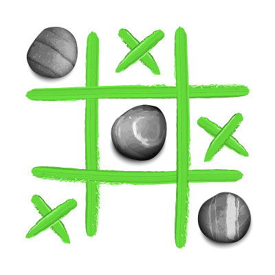 手绘tic tac - toe游戏与石头和油画笔画t恤印花