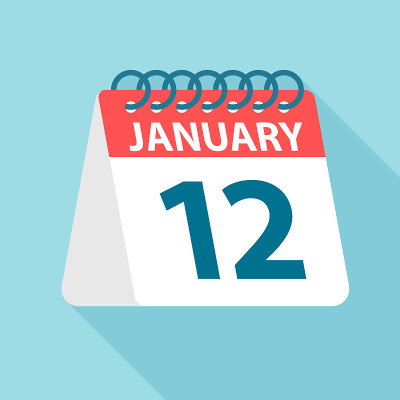1月12日-日历图标。一个月的一天的矢量插图。日历模板