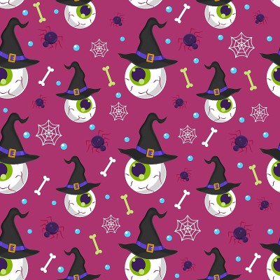 Halloween eyeball seamless pattern on purple backg