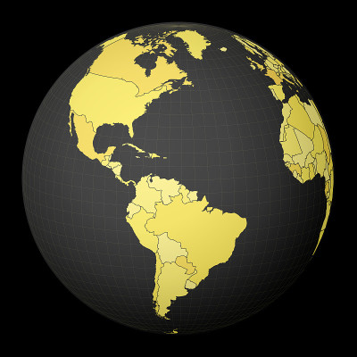 特立尼达和多巴哥在黑暗的地球仪与黄色的世界地图。