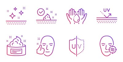 Skin care, Wash hands and Uv protection icons set.