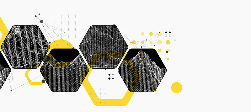 现代科学或技术使用六角形抽象背景。线框斑点表面插图。向量。