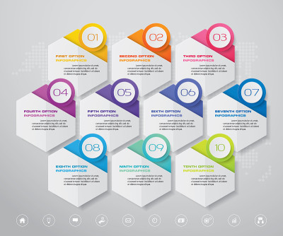 10 steps simple&editable process chart infographic