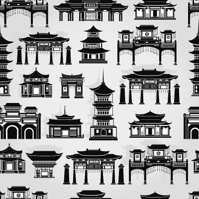 无缝矢量模式与黑白中国传统建筑