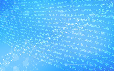 融合了基因工程和科学技术的图像在一个蓝色梯度背景。