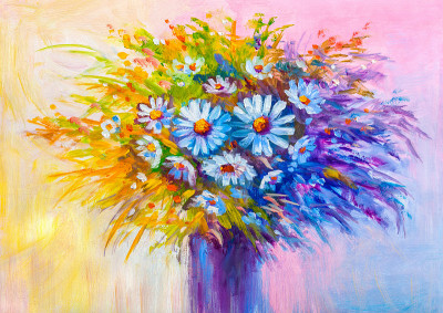 雏菊花油画
