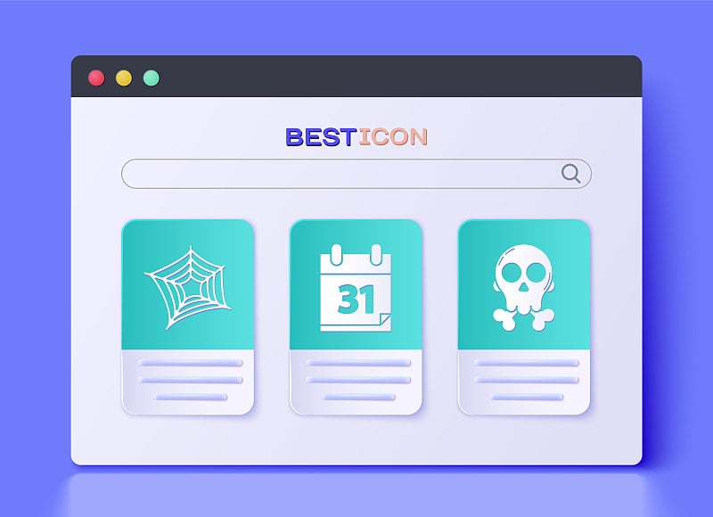 设定日历与万圣节日期31月31日，蜘蛛网和骷髅的交叉骨头图标。向量