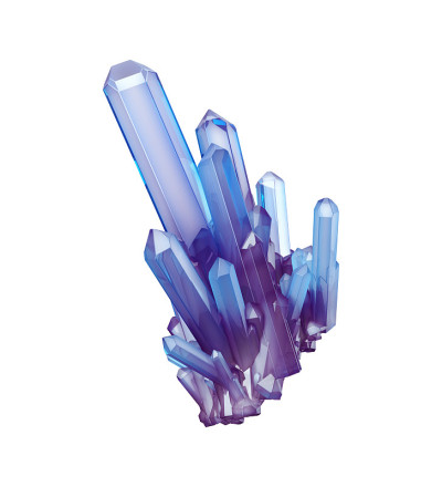 3d渲染，蓝色水晶孤立在白色背景，宝石，天然金块，深奥的配件