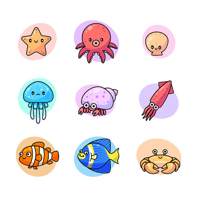 可爱的海洋生物符号向量