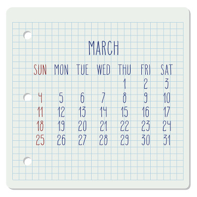 2018年3月日历