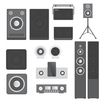 家庭音响系统立体声平面矢量音乐扩音器播放器低音炮设备技术