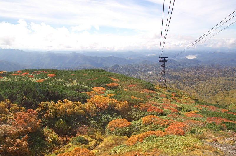 日本北海道的大松山旭峰索道和秋叶