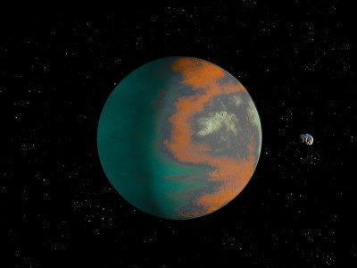 美丽的外行星在遥远的空间，行星与固体表面3d插图