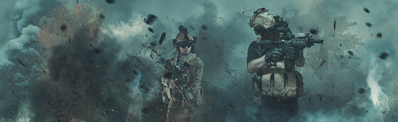 战场上的特殊士兵和爆炸