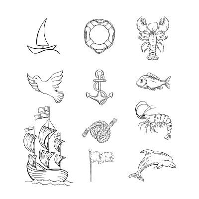 海洋主题黑白插图集
