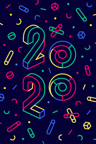 2020年，新年快乐。贺卡:2020年新年快乐