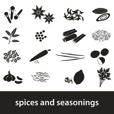 香料和调味品黑色图标集eps10