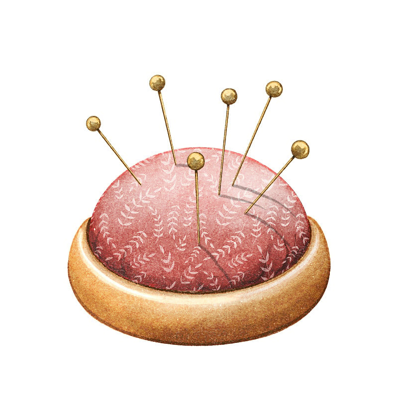水彩复古红色针垫与金属针
