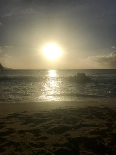 美丽的小海湾/天堂湾-多巴哥(加勒比海的特立尼达和多巴哥岛):原生态的沙滩，海浪和蓝天