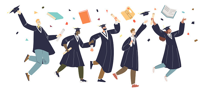毕业生组，毕业生跳。班级庆祝学院或大学毕业