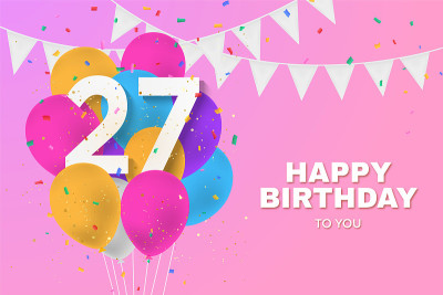 27岁生日快乐气球贺卡背景。