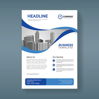 Corporate business flyer template with wavy blue s