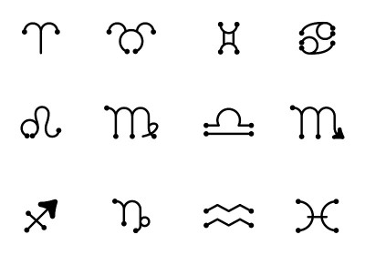 黄道十二宫的星相向量集。神秘的符号。