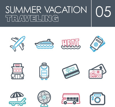 旅行图标集。夏天。假期