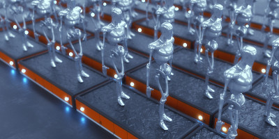 3 d渲染。未来场景和人形人物