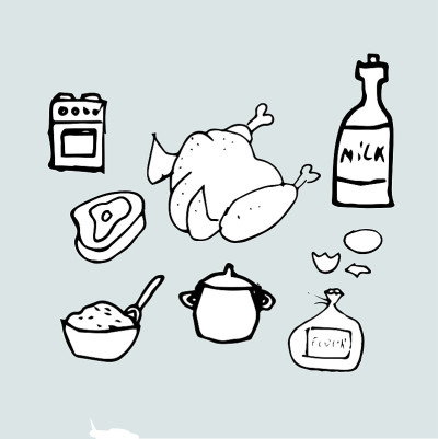 食品配制产品，烹饪食品构思，手绘模板