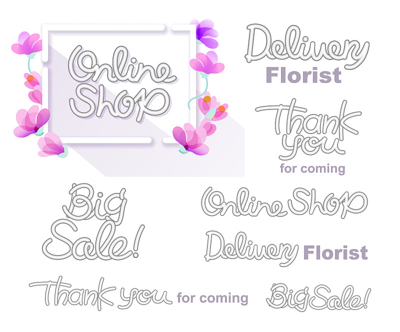 矢量插图在线商店屏幕。“Online shop”、“Big Sale”、“Deliverry”、“T