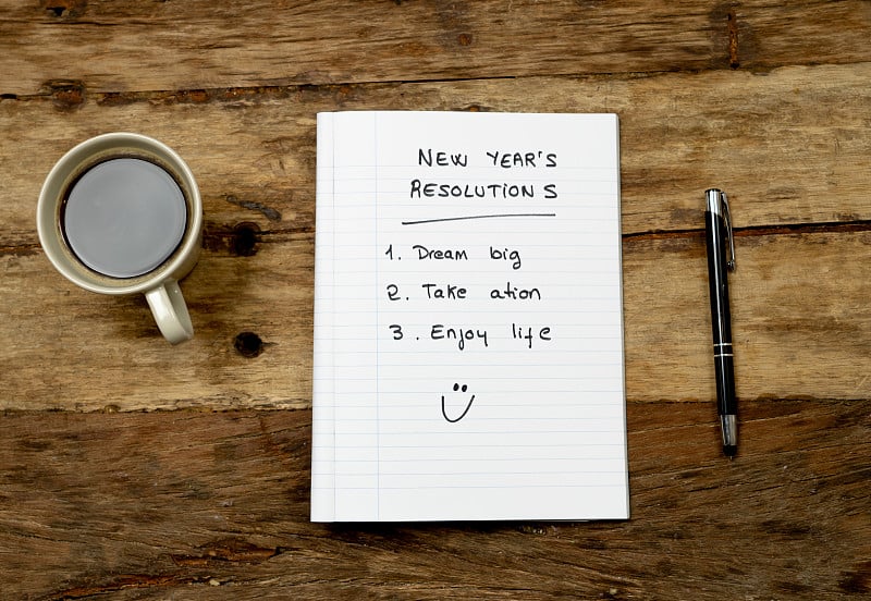 Top View 2019 New year resolutions list with plans