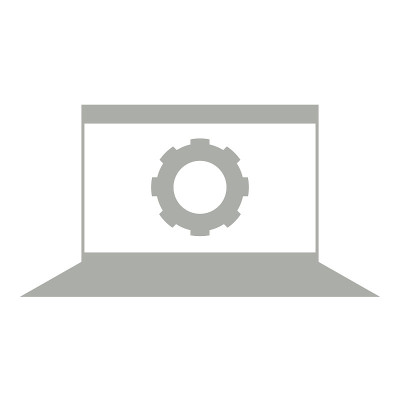 Isolated laptop with a gear symbol. Programming co