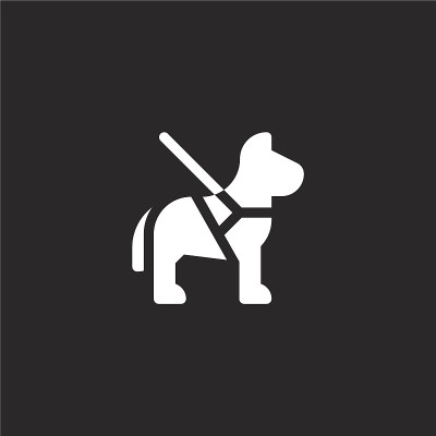 导盲犬图标。填充导盲犬图标用于网站设计和手机，应用程序开发。导盲犬图标从填充残疾人援助收集孤立的黑色