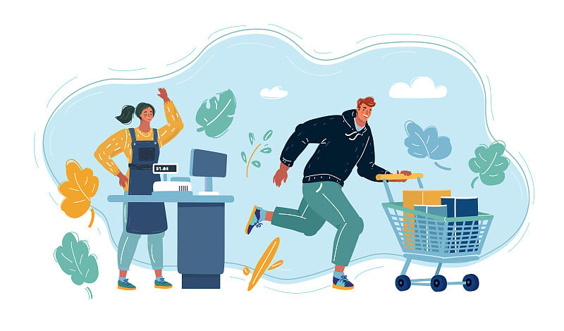 Vector illustration of Supermarket. Happy couple w