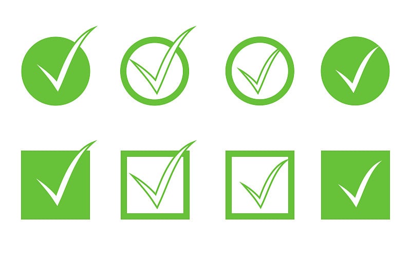 Green check mark icon set isolated on white backgr