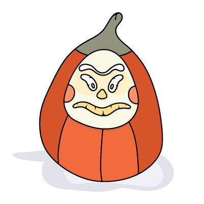 日本风格的万圣节南瓜。达摩娃娃南瓜。万圣节的概念设计。漫画风格。用于海报、卡片、聚会或主题活动的传单