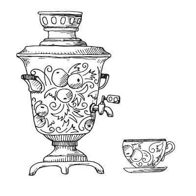 Sketch of the traditional Russian samovar. Vector 