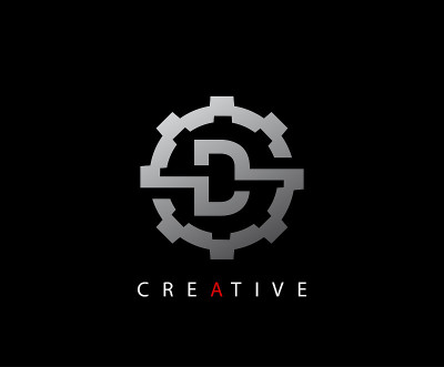 科技齿轮D字母图标设计。