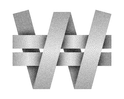点画韩国元标志图标。韩元汇率的象征。矢量插图。