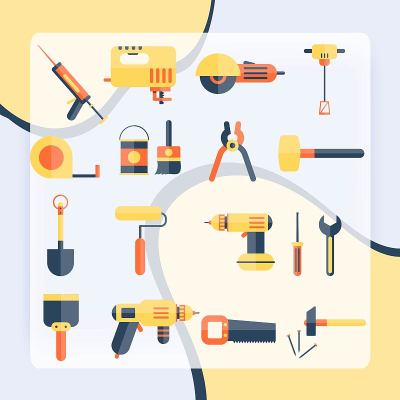 彩色工具修复和家庭改善在彩色矢量