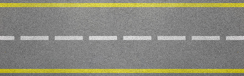 俯视图沥青道路与车道和限制标志