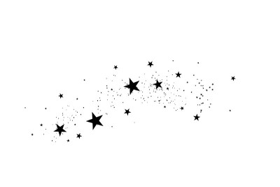 白色背景上的星星。黑色的星星与一颗优雅的星星。流星体、彗星、小行星、恒星。