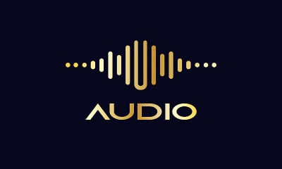 DJ舞会标志，录音室标志，音频波和灯光暗梯度背景