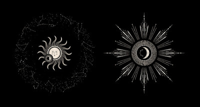 太阳、星星和新月。月亮的脸。的插图。