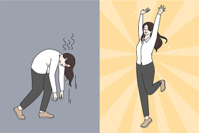 女商人在工作中表现出不同的情绪或情绪
