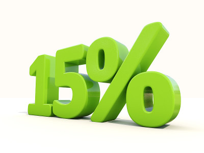 白色背景上15%的百分比图标