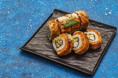 Japanese or Korean roll with different fresh ingre