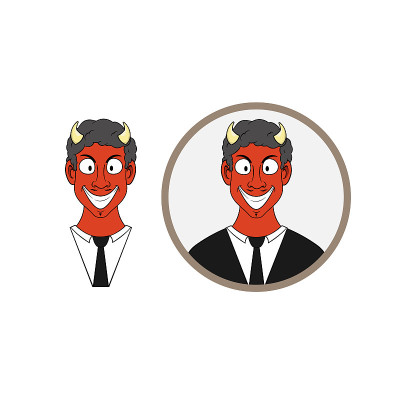 bust of smiling cartoon Satan in a circle. vector 