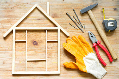家居装修施工diy抽象背景与工具木板